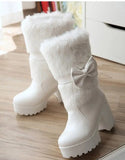 Advbridge High-heeled snow boots female Lolita sweet bow student fur boots  plus cashmere keep warm women shoes cute bowknot kawaii snow
