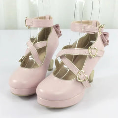 Advbridge princess kawaii shoes tea party high heeled shoes cosplay loli Japanese vintage sweet lolita shoes cute bowknot cross strap