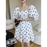 Advbridge Square Collar Polka Dot Elegant A-Line Woman Chiffon Dress Vintage Party Summer Boho 2022 Dresses Women Sexy Short Puff Sleeve