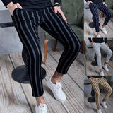 Advbridge New Casual Spring Summer Trouser Vintage Striped Printed Slim Pencil Pants Men Mid Waist Elastic Skinny Pants Men Streetwear