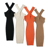 Advbridge -  Women Cross Detail Rib Knitted Dress Mini Dress