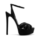 Advbridge New Platform Crossed Velvet Sandals Lady Ankle Strap Stiletto High Heels Dress Shoes Woman Peep Toe Cut out Party Sandal