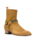 Advbridge Tan/Black Suede Leather Chains Harness Buckle Men Boots Stacked Heel Anke Boots Side Zip Men Fashion Boots Men Shoes