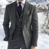 Advbridge Gray Wool Tweed Winter Men Suit's For Wedding Formal Groom Tuxedo Herringbone Male Fashion 3 Piece Suit (Jacket + Vest + Pants)