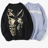 Advbridge Butterfly print round neck sweater plus size Korean jacquard fashion loose new in autumn and winter couple striped sweater