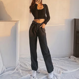 Advbridge -  Women's Jeans Baggy Mom Jeans High Waist Straight Pants Women Autumn Black Fashion Casual Loose Trousers