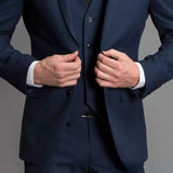 Advbridge Navy Blue Male Suits Slim fit Notched Lapel  Wedding Tuxedos 3 Piece Sets Tailor Made Business Mens Costume (Blazer+Pants+Vest)