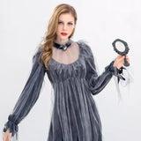 Advbridge Women Adult Halloween Ghost Bride Black Witch Dress Cosplay Devil for Vampire Hooded Cape Gloves Outfits Set Role for Play Dark