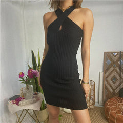 Advbridge -  Women Cross Detail Rib Knitted Dress Mini Dress