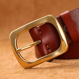 Advbridge Solid Brass Buckle Belt New Fashion Designer Belt High Quality Genuine Leather Belts For Men jeans Copper Pin Buckle Belt