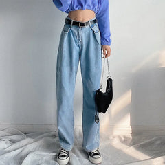 Advbridge -  Women's Jeans Baggy Mom Jeans High Waist Straight Pants Women Autumn Black Fashion Casual Loose Trousers