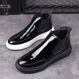 Advbridge Korean designer men leisure patent leather boots black flats platform shoes oxfords chelsea boot breathable ankle botas hombre