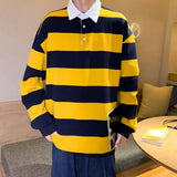 ADVBRIDGE  -  Autumn Lapel Hoodie Men's Fashion Hit Color Casual Striped Hoodies Mens Streetwear Loose Hip-hop Pullover Sweatshirt Men Hoody