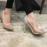 Advbridge Ladies Glitter Rhinestone Mesh Bling heels Pumps Summer Pointed toe Nude Black Mesh Crystal Sequined High Heels Wedding Shoes