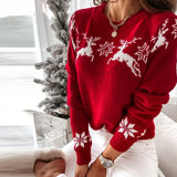 Advbridge Women Fashion O Neck Long Sleeved Warm Sweaters New Loose Sweet Tops Pullover Autumn Winter Christmas Elk print Knitted Sweaters