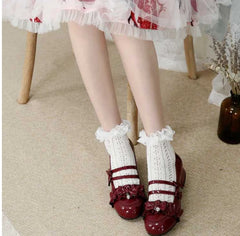 Advbridge japanese lace ruffle double row bowknot kawaii shoes round head thick heel cosplay women shoes loli Original sweet lolita shoes