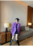 Advbridge Autumn Oversized Shiny Purple Crocodile Pattern Faux Leather Blazer Women Long Sleeve Double Breasted Y2K Jacket Fashion