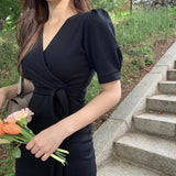 Advbridge  vintage elegant new summer a-line short sleeve midi dress women party korean dresses woman solid white v neck vestido