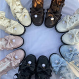 Advbridge vintage round head lace ruffle bowknot kawaii shoes plush keep warm women shoes loli cosplay Winter sweet lolita shoes