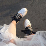 Advbridge Girl's Bowtie Rope Braided Platform Silk Ballet Flats Shoes Woman Double Buckle Graid Riband Bandage Round Toe Fishman Shoes