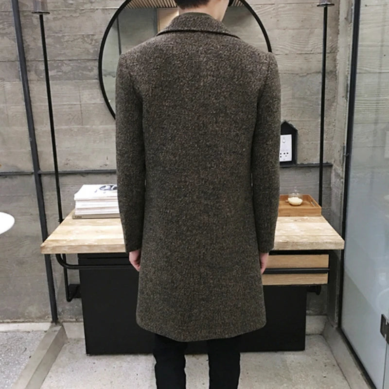 Advbridge Fashion Men Coats Casual Long Top Mens Thick Wool Trench Warm Coat Lapel Spring Autumn Overcoat Plus Size 5XL Long Coat