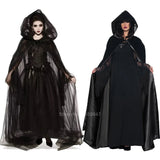Advbridge Scary Halloween Costumes for Women Ghost Bride Costume Black Dress Cloak Set Gothic Medieval Dress Vampire Devil Horror Suit