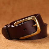 Advbridge Solid Brass Buckle Belt New Fashion Designer Belt High Quality Genuine Leather Belts For Men jeans Copper Pin Buckle Belt