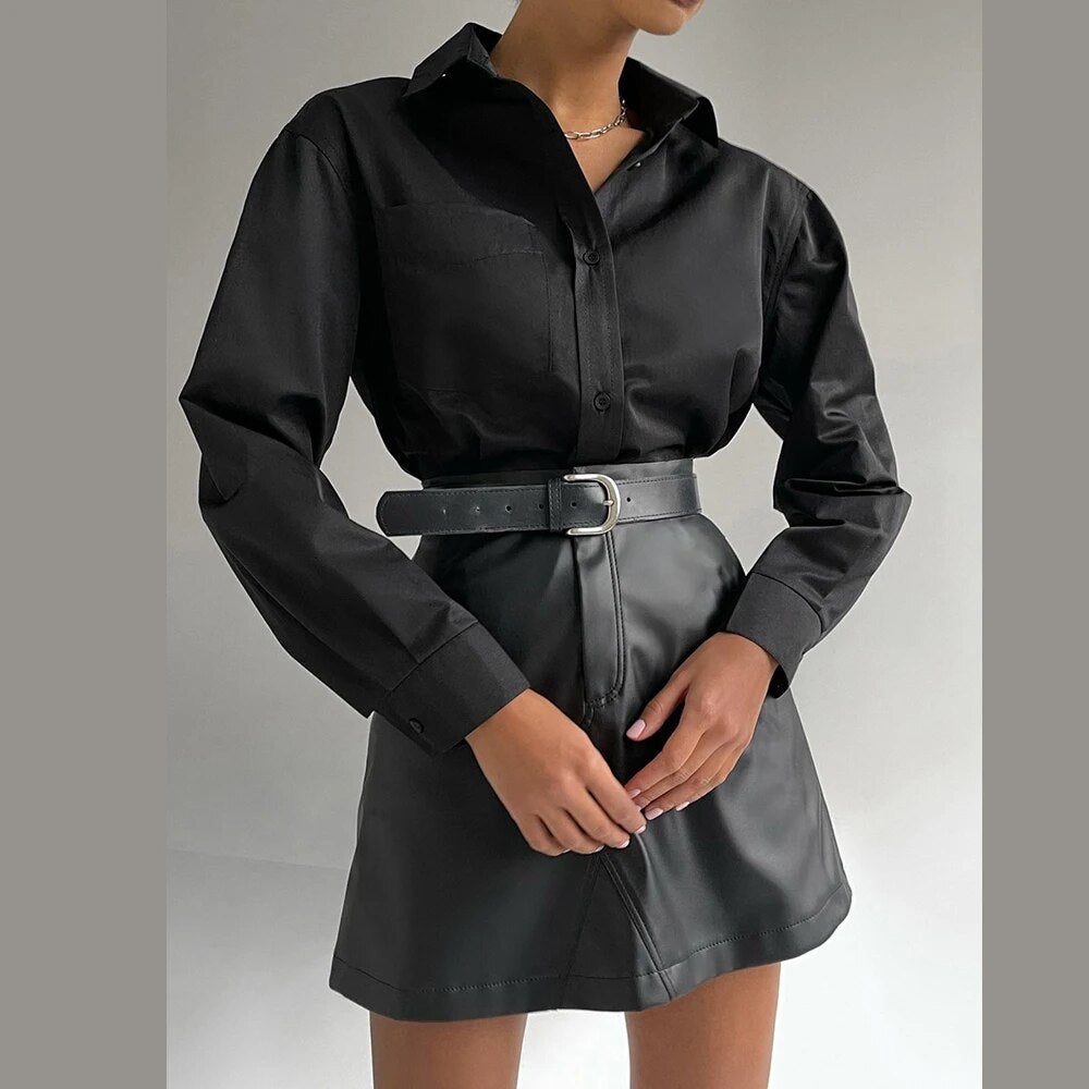 Advbridge Brown skirt female leather skirt pencil skirt office autumn and winter street fashion high waist black sexy tight PU short skirt