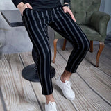 Advbridge New Casual Spring Summer Trouser Vintage Striped Printed Slim Pencil Pants Men Mid Waist Elastic Skinny Pants Men Streetwear