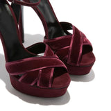 Advbridge New Platform Crossed Velvet Sandals Lady Ankle Strap Stiletto High Heels Dress Shoes Woman Peep Toe Cut out Party Sandal