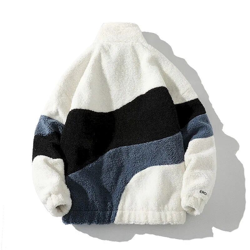 Advbridge Korean Lamb Velvet High Collar Niche Stitching Design Jacket Men Street Lazy Cardigan Fried Street Fashion Trend Jackets