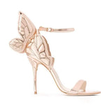 Advbridge Glitter Embroidery Butterfly Wing High Heel Sandals Women Angel Wings Ankle Wrap Pumps Open Toe Real Leather Party High Heels