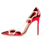 Advbridge Sexy Irregular Polka Dot PVC Pumps Women Transparent Patchwork High Heels Ankle Strap Pointed Toe Shoes Celebrity Stilettos