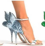 Advbridge Glitter Embroidery Butterfly Wing High Heel Sandals Women Angel Wings Ankle Wrap Pumps Open Toe Real Leather Party High Heels