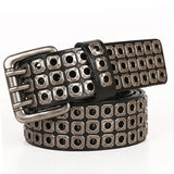 Advbridge 3 Needles Heavy Metal Cowboy Punk Belt Real Genuine Leather Hip Hop Belts Men Cross Square Rivet Jeans Belt Male Strap Studded