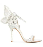 Advbridge Glitter Embroidery Butterfly Wing High Heel Sandals Women Angel Wings Ankle Wrap Pumps Open Toe Real Leather Party High Heels