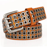 Advbridge 3 Needles Heavy Metal Cowboy Punk Belt Real Genuine Leather Hip Hop Belts Men Cross Square Rivet Jeans Belt Male Strap Studded
