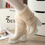 Advbridge High-heeled snow boots female Lolita sweet bow student fur boots  plus cashmere keep warm women shoes cute bowknot kawaii snow