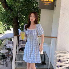 Advbridge Elegant Plaid Dress Women French Style Ruffle Chiffon Mini Dress Casual Korean Kawaii Sweet Chic Dress Women Summer Clothes