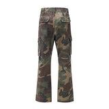 Advbridge Harajuku Men's Overalls Camouflage Casual Trumpet Trousers Loose Multi-pocket Streetwear Denim Hip Hop Flare Pants