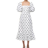Advbridge Square Collar Polka Dot Elegant A-Line Woman Chiffon Dress Vintage Party Summer Boho 2022 Dresses Women Sexy Short Puff Sleeve