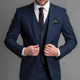 Advbridge Navy Blue Male Suits Slim fit Notched Lapel  Wedding Tuxedos 3 Piece Sets Tailor Made Business Mens Costume (Blazer+Pants+Vest)