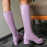 Advbridge Fashion Women's High Knee Boots Winter Shoes Lovely Sweet Lace Up Purple Pink White Lolita Shoes Girls Long Boots Large Size 48