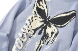 Advbridge Butterfly print round neck sweater plus size Korean jacquard fashion loose new in autumn and winter couple striped sweater