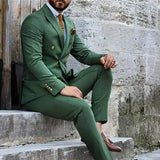Advbridge Royal Green Men's Suit Double Breasted Slim Fit Formal Wedding Party Suits Groomsmen Blazer Pants 2 Pieces Terno Masculino