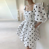 Advbridge Square Collar Polka Dot Elegant A-Line Woman Chiffon Dress Vintage Party Summer Boho 2022 Dresses Women Sexy Short Puff Sleeve
