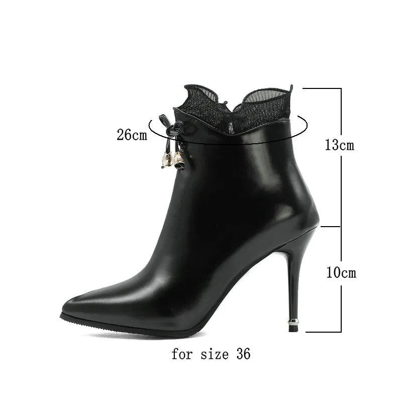 Advbridge Black White Women Ankle Boots Fashion Pointed Toe Thin High Heel Short Boots Side Zipper Dress Woman's Shoes Big Size 34-45