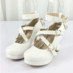 Advbridge princess kawaii shoes tea party high heeled shoes cosplay loli Japanese vintage sweet lolita shoes cute bowknot cross strap