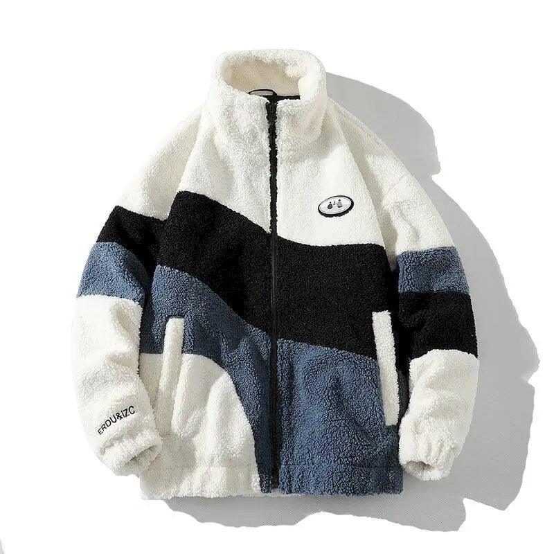 Advbridge Korean Lamb Velvet High Collar Niche Stitching Design Jacket Men Street Lazy Cardigan Fried Street Fashion Trend Jackets