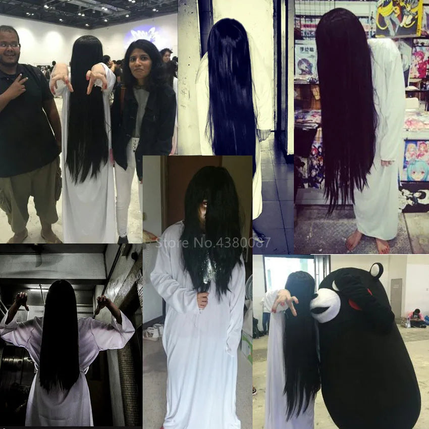 Advbridge Adult Halloween Women Cosplay Costume Scary Horror Ghost Yamamura Sadako Ault Carnival Party Zombie Witch Wig Dress Cross Set